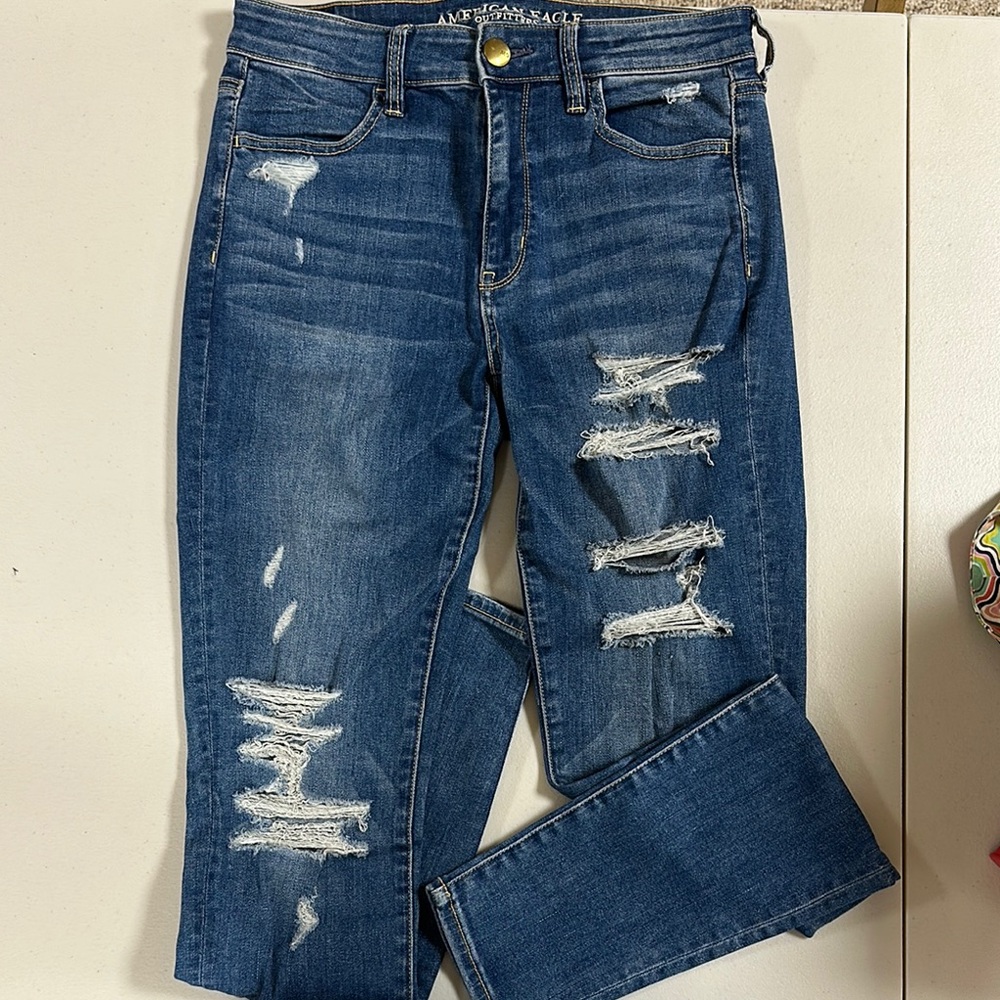 American Eagle Outfitters Blue Skinny Jeans Distressed